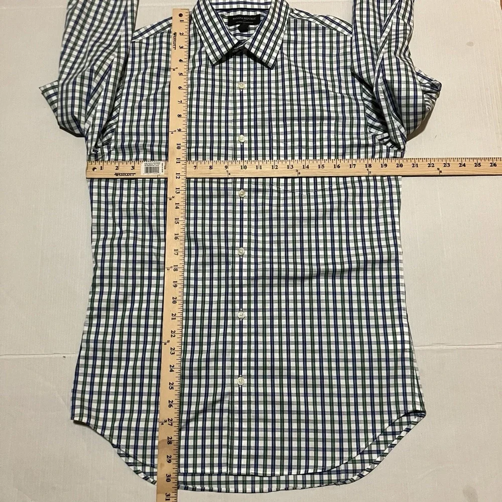 Banana Republic Plaid Check dress shirt non iron slim Mens Size Medium 15 Casual